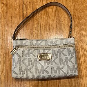 Michael Kors Cream and Gold Small Purse with Monogram Design